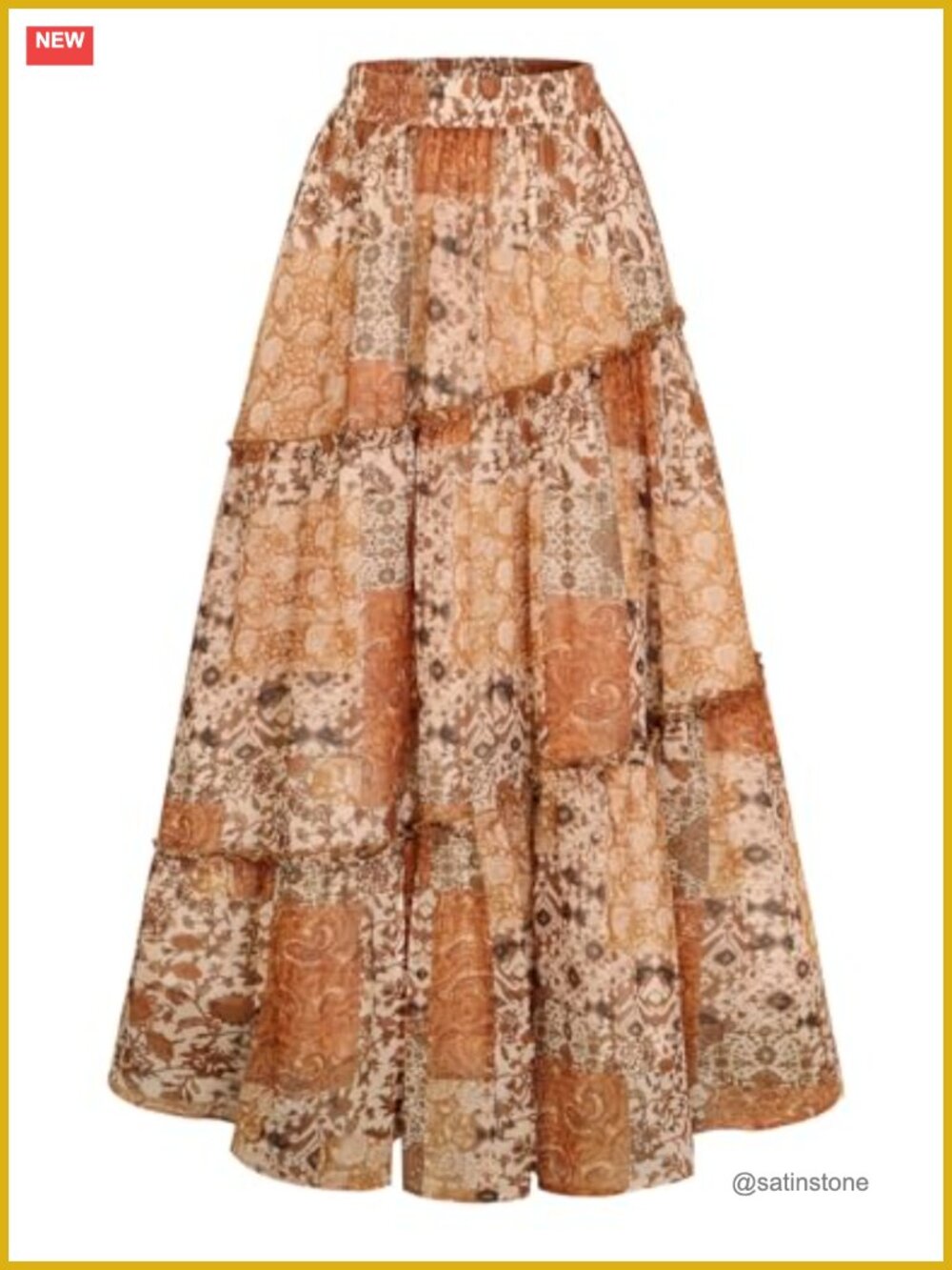 Patchwork tiered maxi boho skirt with pockets